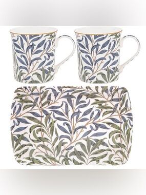 WILLIAM MORRIS NWT 3pc willo bough fine china mugs and tray set